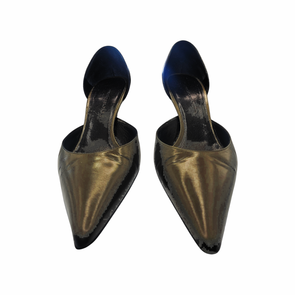 Vintage 1990s Moss Green Leather Pointed D’Orsay Pumps - Balenciaga