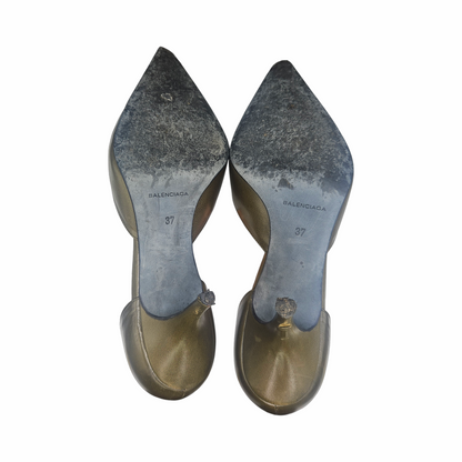 Vintage 1990s Moss Green Leather Pointed D’Orsay Pumps - Balenciaga