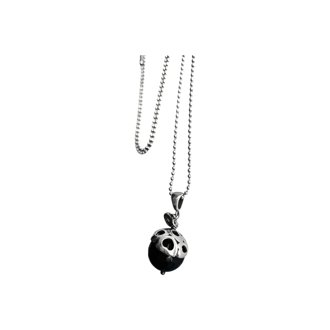 Ball Chain Necklace with Onyx Pendant