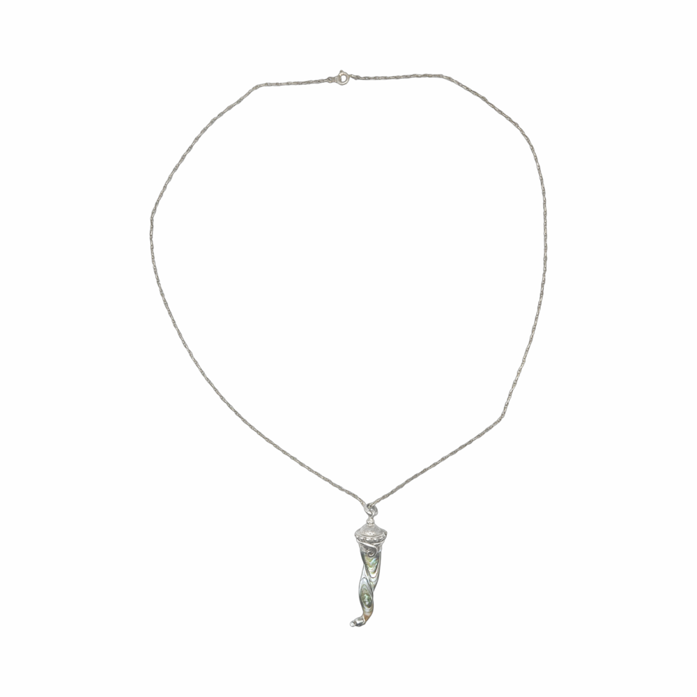 Vintage 925 silver abalone shell horn scent bottle pendant necklace