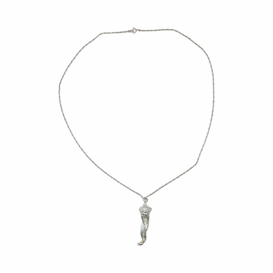Vintage 925 silver abalone shell horn scent bottle pendant necklace