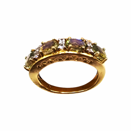 Gold-Plated Sterling Silver Gemstone Band Ring with Mixed Stones