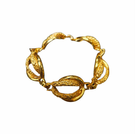 Vintage Gold-Tone Textured Oval Link Bracelet