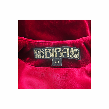 Biba black and gold label on burgundy velvet dress size 10