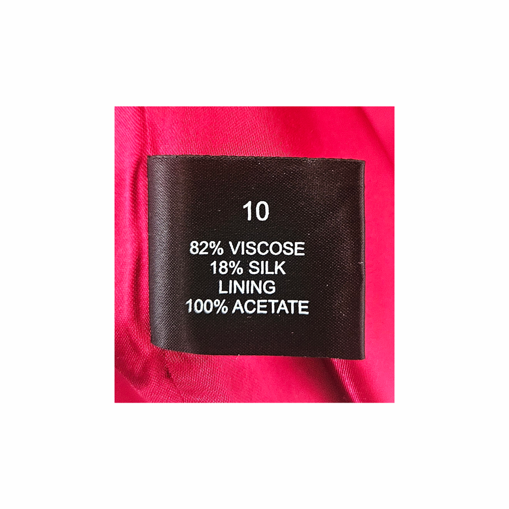 Composition label showing 82% viscose 18% silk Biba velvet dress