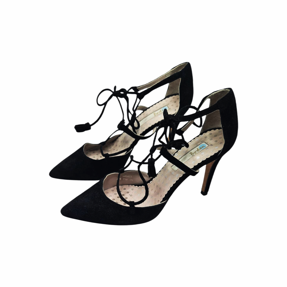 Lily Black Suede Lace-Up Tassel Pumps - Boden - Re:Velvet