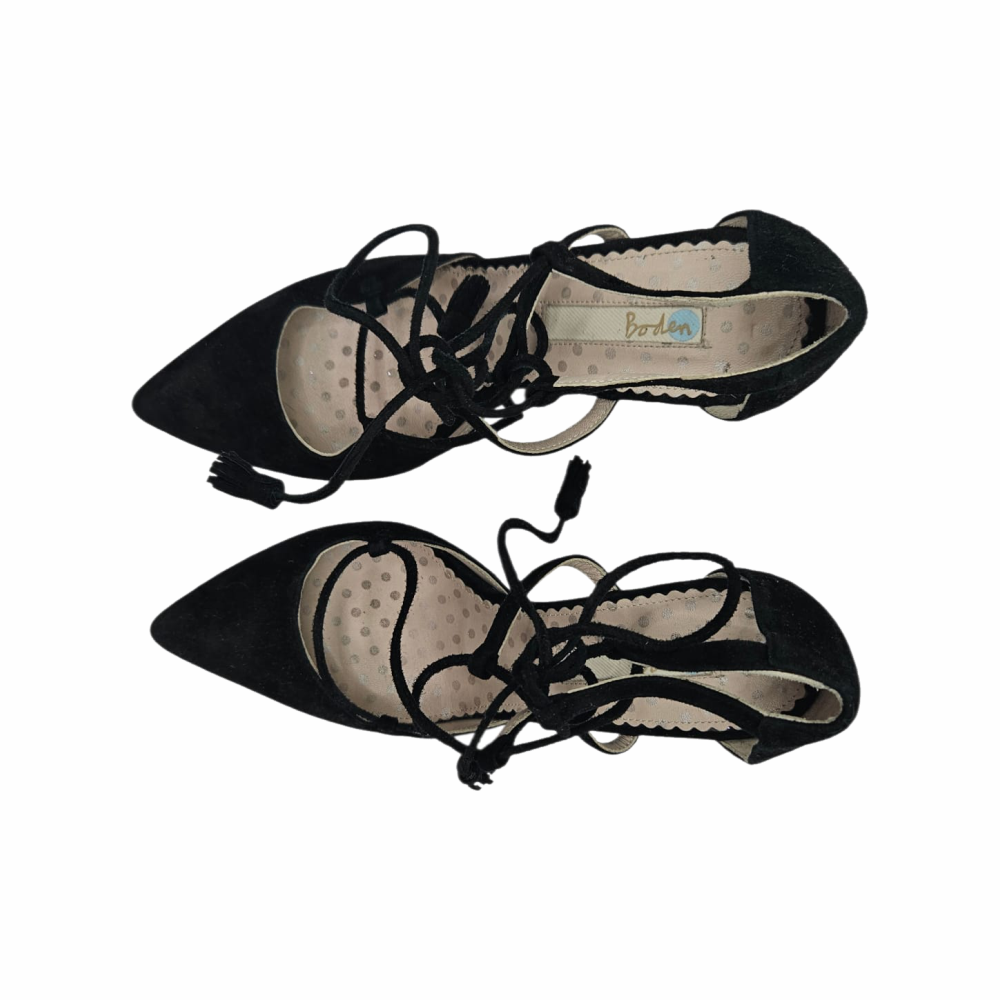 Lily Black Suede Lace-Up Tassel Pumps - Boden - Re:Velvet