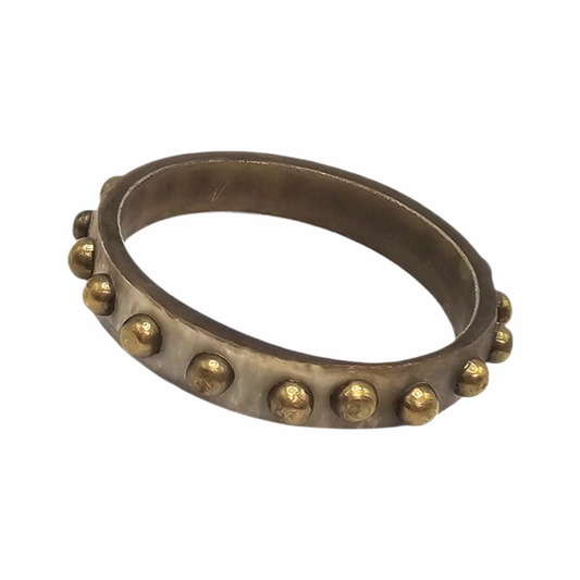 Vintage Tribal Style Bone Bangle with Brass Stud Inlays