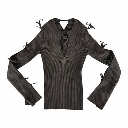 Ribbed Knit Cut-Out Sleeve Top with Tie-Nneck Detail - Bottega Veneta - Re:Velvet