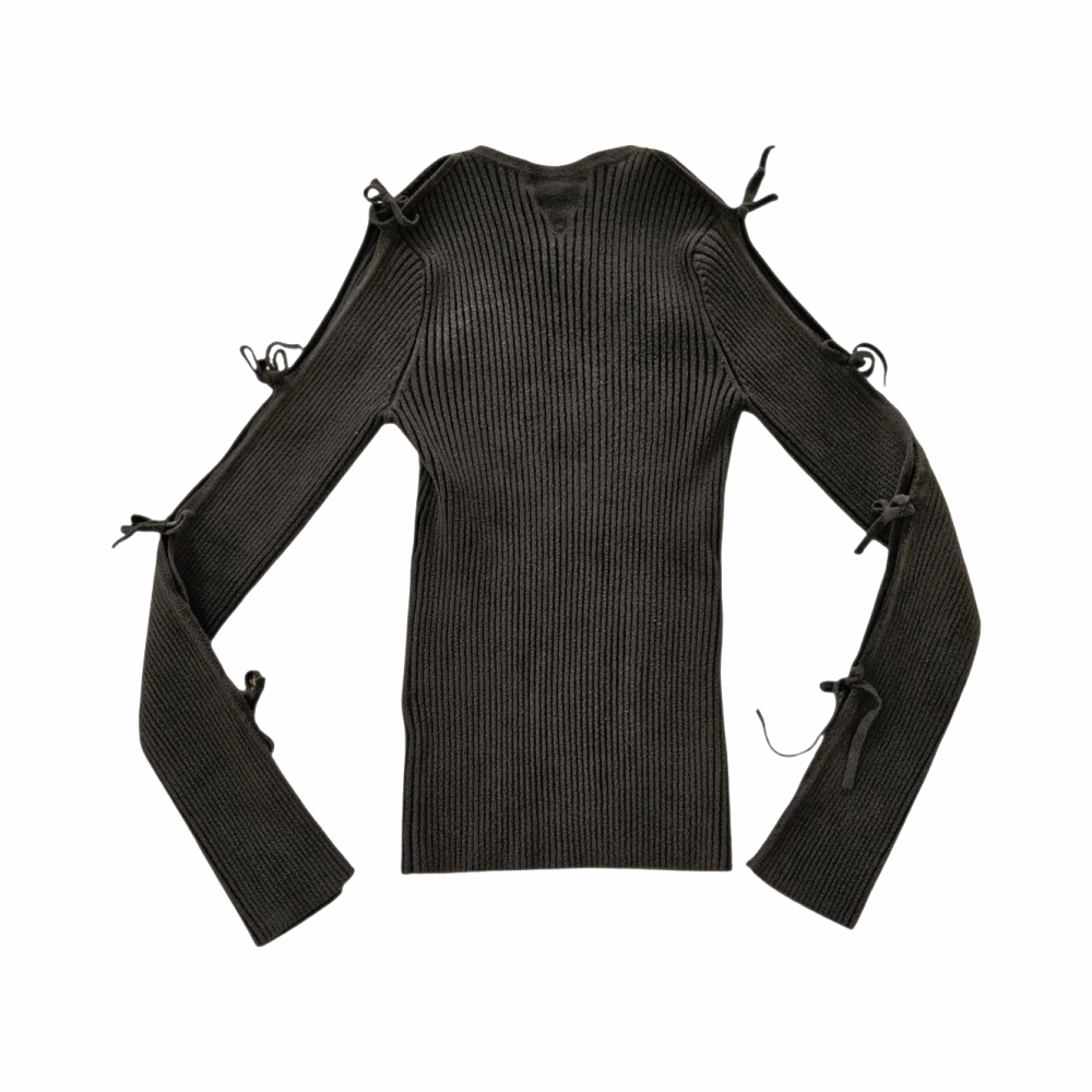 Ribbed Knit Cut-Out Sleeve Top with Tie-Nneck Detail - Bottega Veneta - Re:Velvet