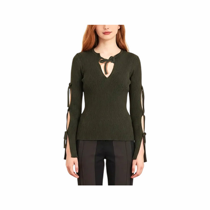 Ribbed Knit Cut-Out Sleeve Top with Tie-Nneck Detail - Bottega Veneta - Re:Velvet