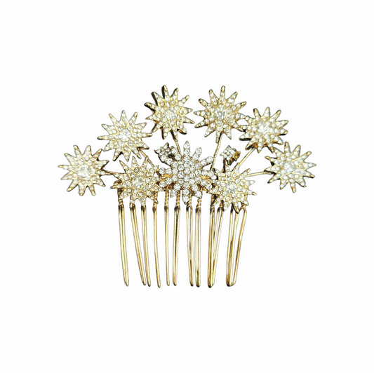 Gold-Tone Crystal Celestial Starburst Bridal Hair Comb