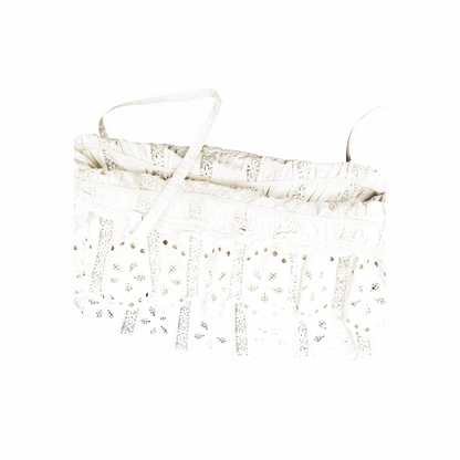 Vintage ivory broderie anglaise camisole top with lace inserts and scalloped embroidered hem. Late 1990s–early 2000s romantic Y2K style.
