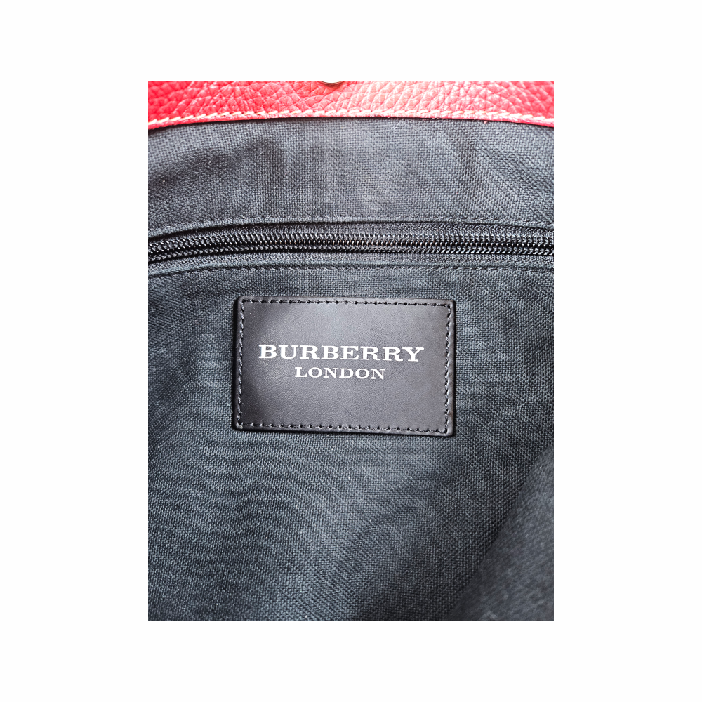 Vintage Y2K Pebble Leather Bucket Bag with Striped Webbing Strap - Burberry