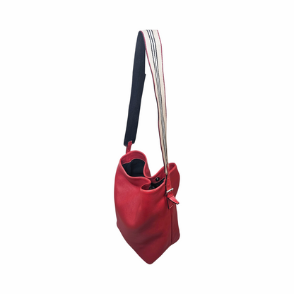 Vintage Y2K Pebble Leather Bucket Bag with Striped Webbing Strap - Burberry