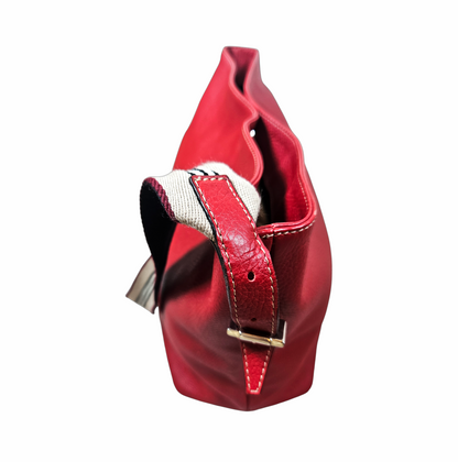 Vintage Y2K Pebble Leather Bucket Bag with Striped Webbing Strap - Burberry