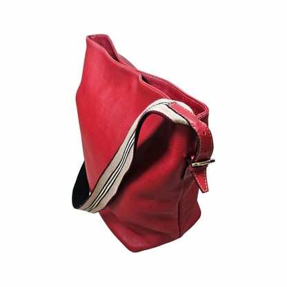 Vintage Y2K Pebble Leather Bucket Bag with Striped Webbing Strap - Burberry
