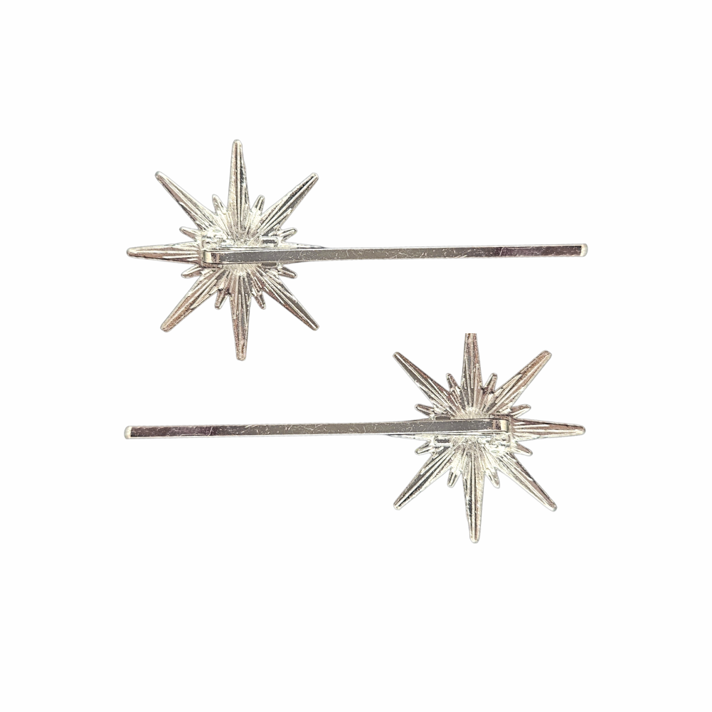 Pair of Silver-Tone Crystal Starburst Hair Grips
