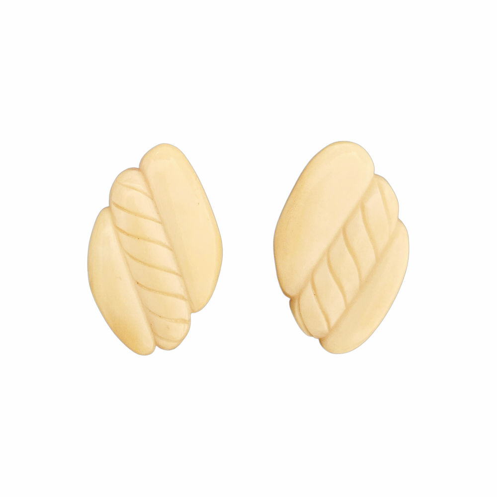 1980s Carved Bone and Gold Vermeil Sterling Silver Clip-On Earrings - Kai-Yin Lo