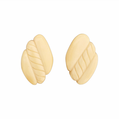1980s Carved Bone and Gold Vermeil Sterling Silver Clip-On Earrings - Kai-Yin Lo