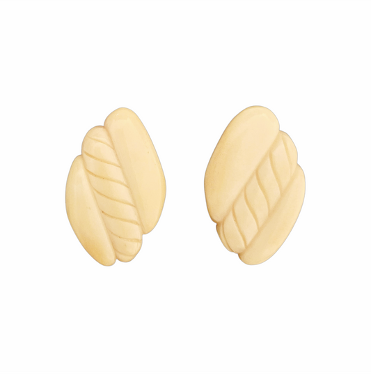 1980s Carved Bone and Gold Vermeil Sterling Silver Clip-On Earrings - Kai-Yin Lo