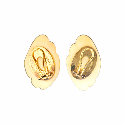 1980s Carved Bone and Gold Vermeil Sterling Silver Clip-On Earrings - Kai-Yin Lo