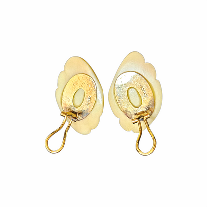 1980s Carved Bone and Gold Vermeil Sterling Silver Clip-On Earrings - Kai-Yin Lo