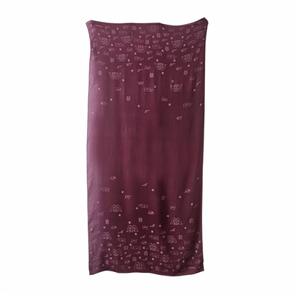 Vintage Late 1990s Burgundy Silk Chiffon Icon Print Oblong Scarf - Chanel