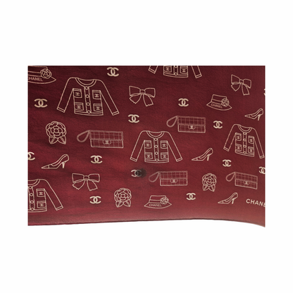 Vintage Late 1990s Burgundy Silk Chiffon Icon Print Oblong Scarf - Chanel