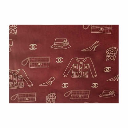Vintage Late 1990s Burgundy Silk Chiffon Icon Print Oblong Scarf - Chanel