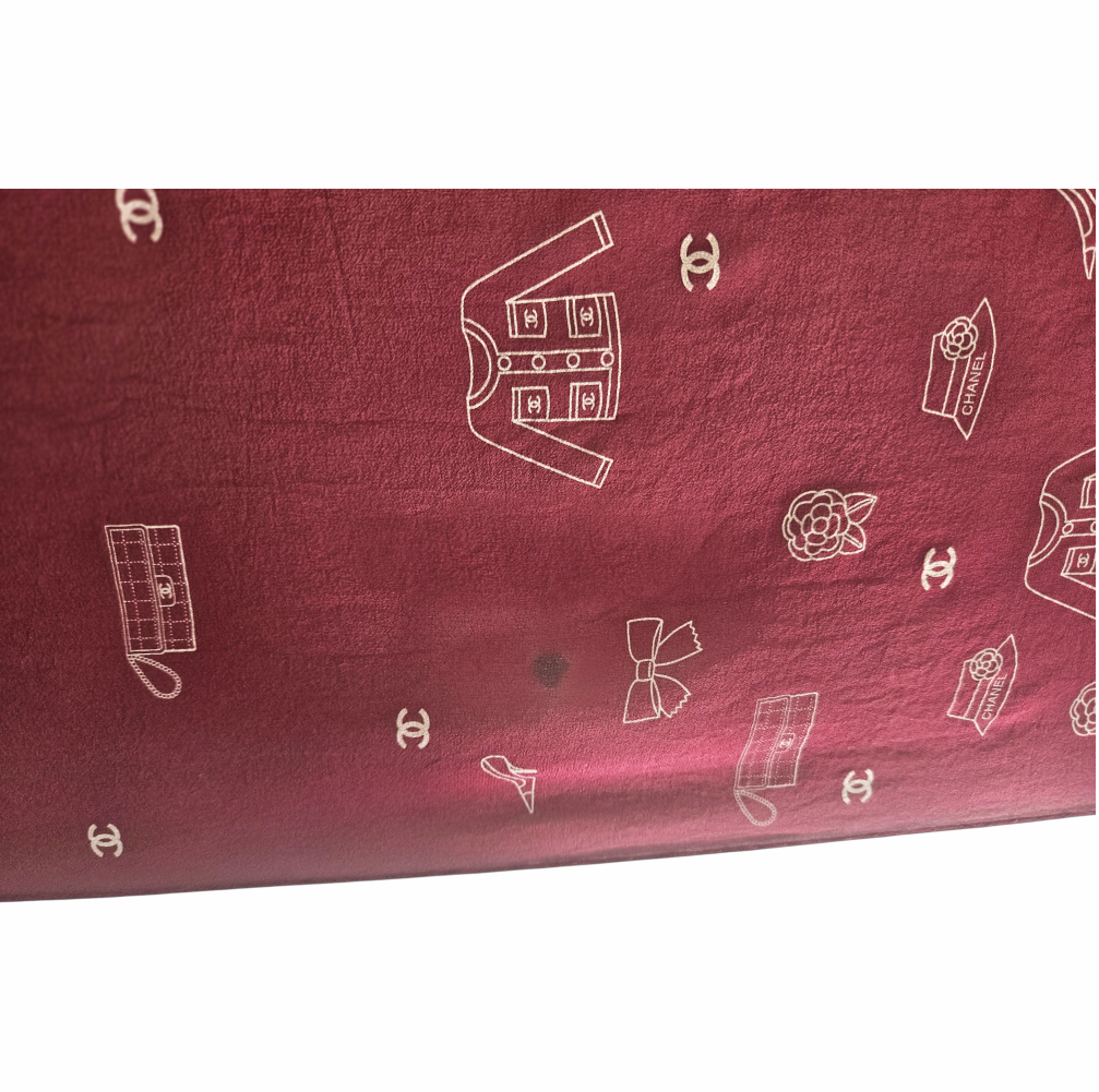 Vintage Late 1990s Burgundy Silk Chiffon Icon Print Oblong Scarf - Chanel
