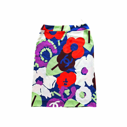 Spring 2001 Silk Camellia Print Skirt - Chanel