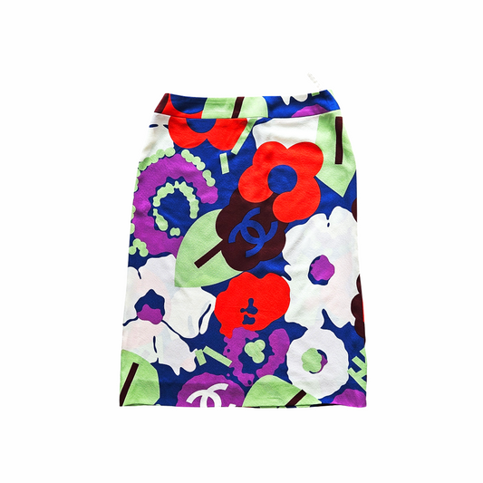 Spring 2001 Silk Camellia Print Skirt - Chanel