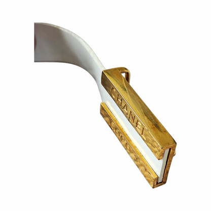 Spring 2001 White Patent Leather Belt with Gold-Tone Logo Buckle - Chanel