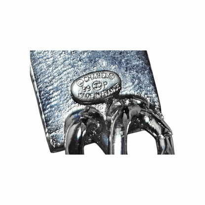 Chanel 99P Made in France authentication stamp on vintage silver-tone chain belt