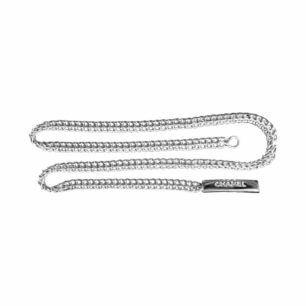 Full-length vintage Chanel Spring 1999 double chain waist belt in silver-tone metal