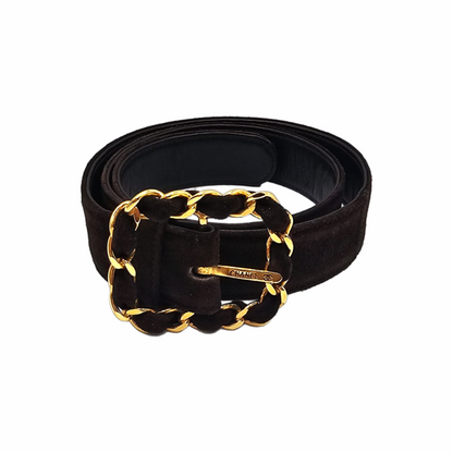Suede Belt with Gold-Tone Chain Buckle - Chanel