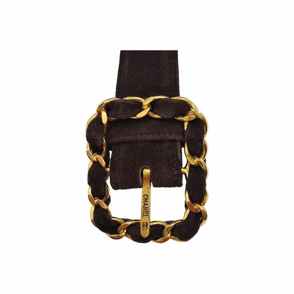Suede Belt with Gold-Tone Chain Buckle - Chanel