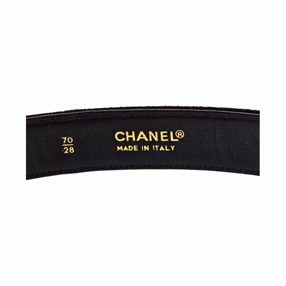 Suede Belt with Gold-Tone Chain Buckle - Chanel