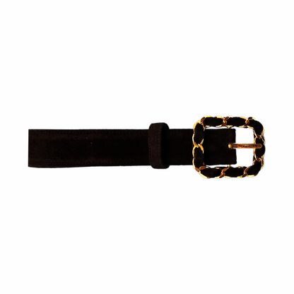 Suede Belt with Gold-Tone Chain Buckle - Chanel