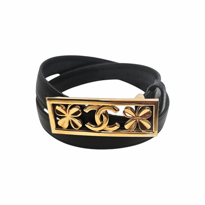Vintage Belt with Gold-Tone CC and Four-Leaf Clover Buckle – Circa 1990s - Chanel