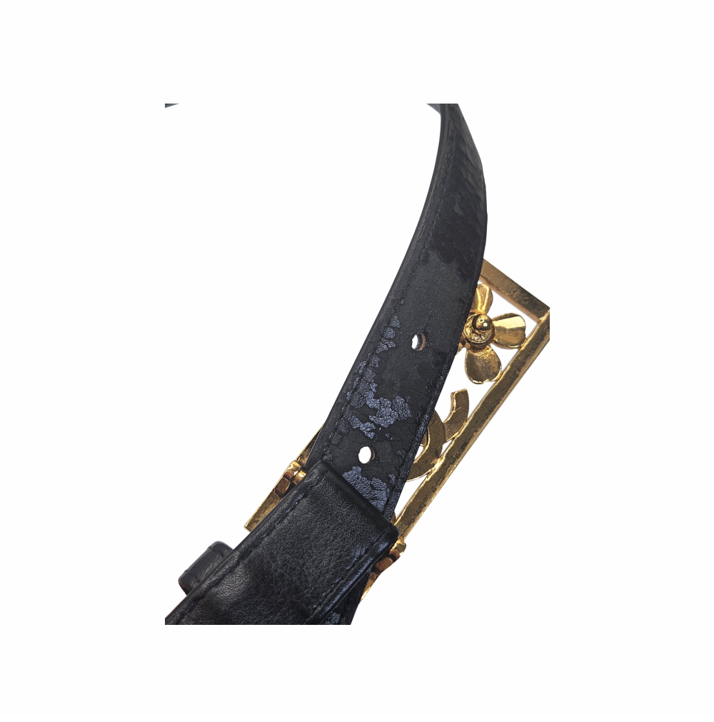 Vintage Belt with Gold-Tone CC and Four-Leaf Clover Buckle – Circa 1990s - Chanel