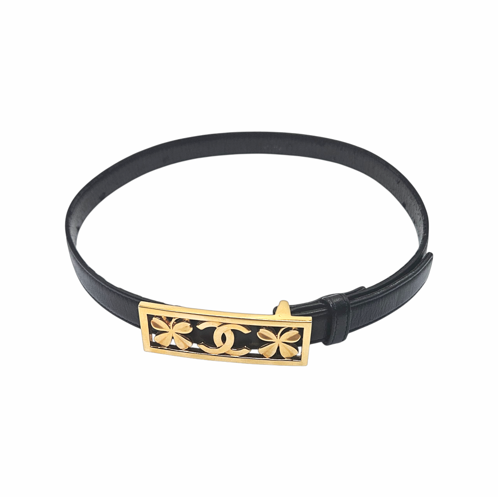 Vintage Belt with Gold-Tone CC and Four-Leaf Clover Buckle – Circa 1990s - Chanel