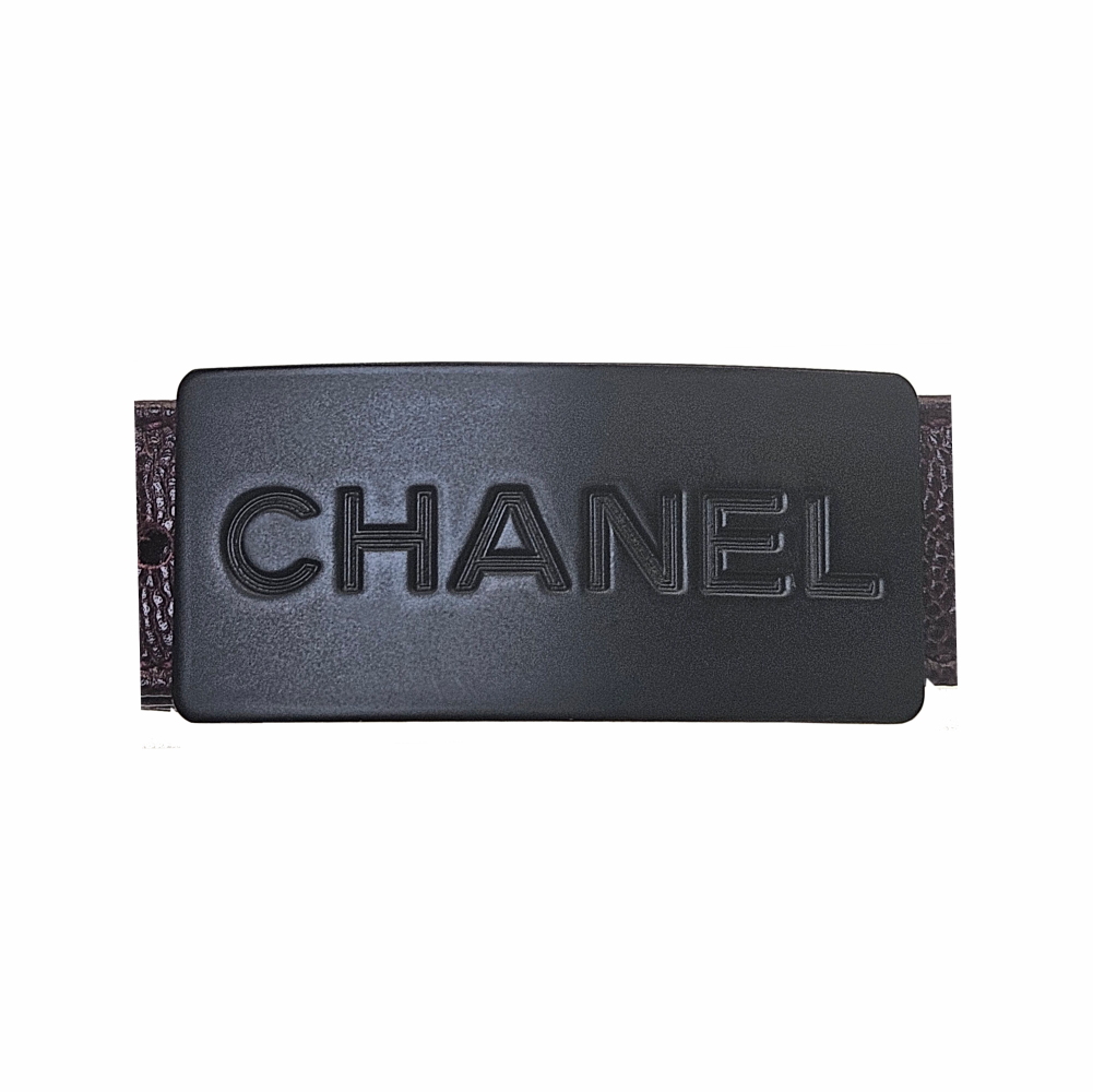 Vintage 1990s- 2000s Caviar Leather Belt with Black Logo Plaque - Chanel