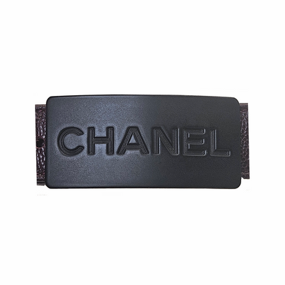 Vintage 1990s- 2000s Caviar Leather Belt with Black Logo Plaque - Chanel