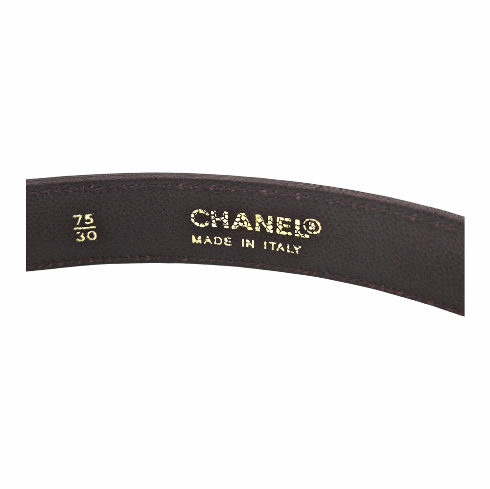 Vintage 1990s- 2000s Caviar Leather Belt with Black Logo Plaque - Chanel