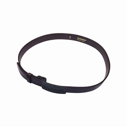 Vintage 1990s- 2000s Caviar Leather Belt with Black Logo Plaque - Chanel