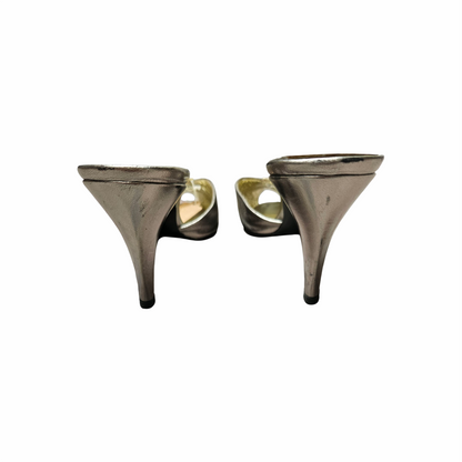 1980s Metallic Pewter & Gold Leather Peep-Toe Mules - Charles Jourdan