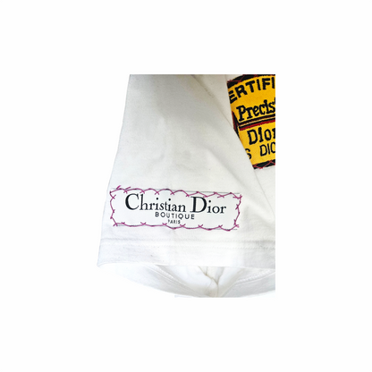 Shop this rare Christian Dior by John Galliano 2001 Miss Diorella white cotton T-shirt with embroidered Dior Speedway and racing-style patches. Made in France.