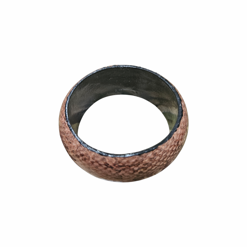 Wide vintage snakeskin-effect domed bangle in blush brown with black interior. Chunky retro statement bracelet, ideal for stacking or wearing alone.
